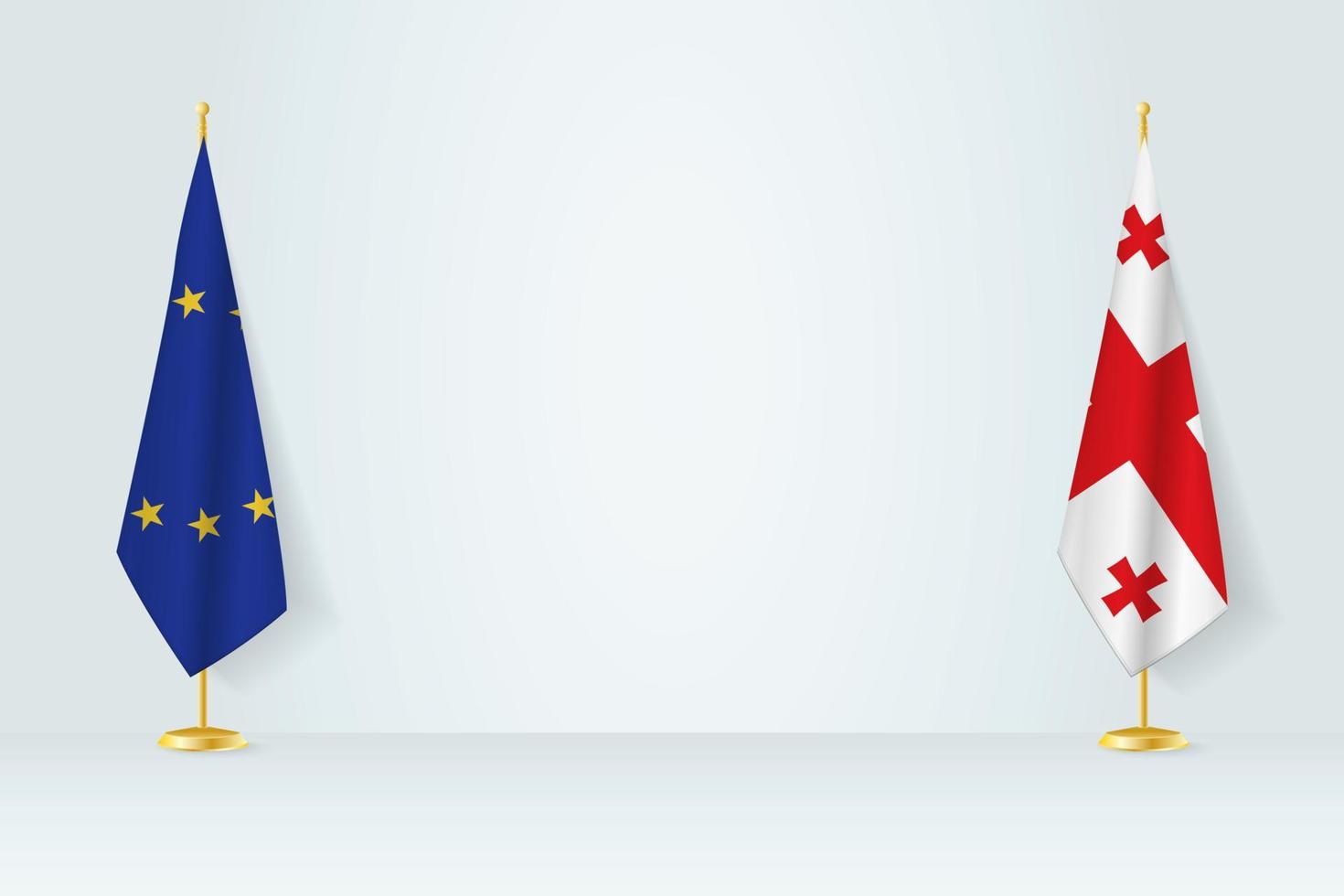 European Union and Georgia flag on indoor flagpole, meeting concept between Georgia and European Union. vector