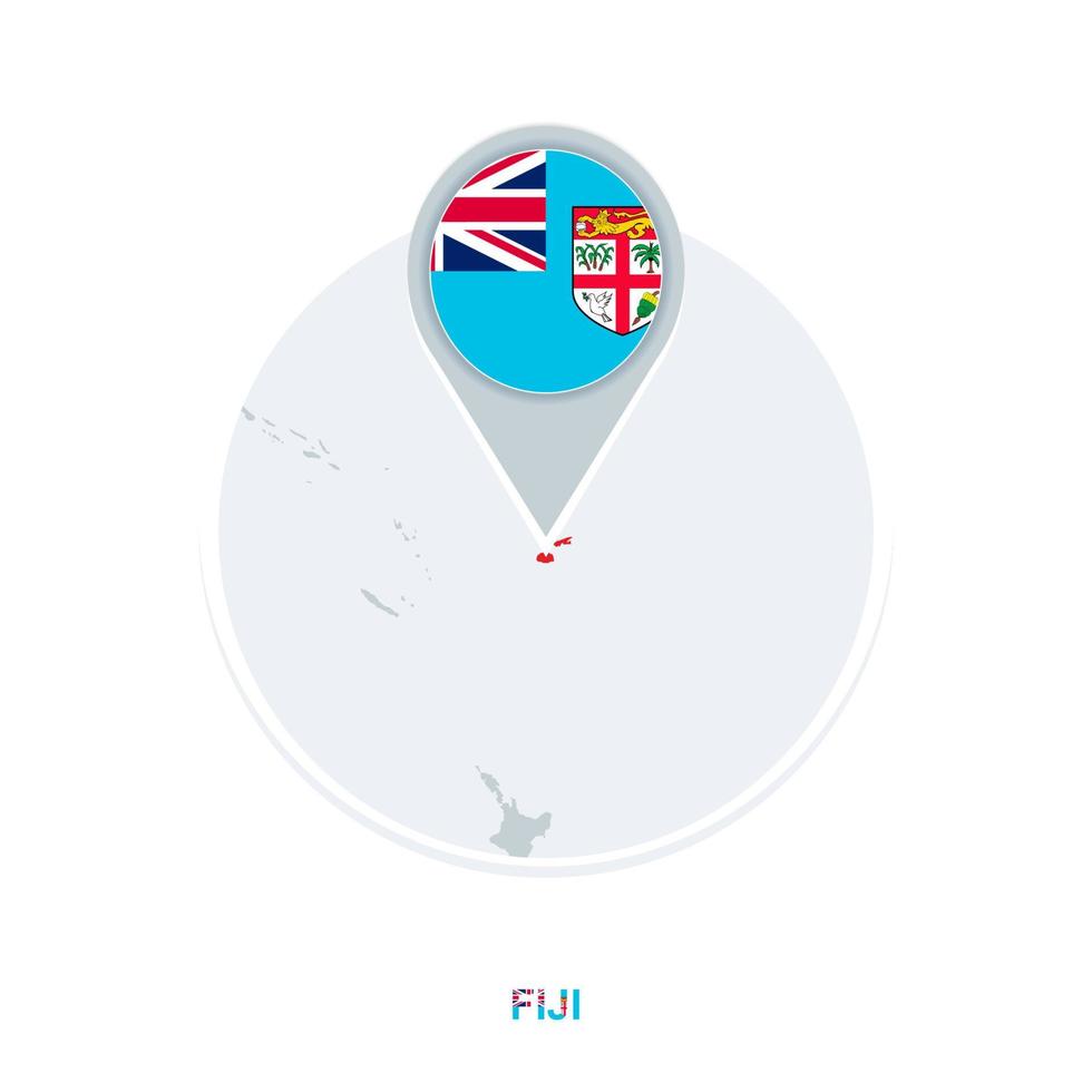 Fiji map and flag, vector map icon with highlighted Fiji