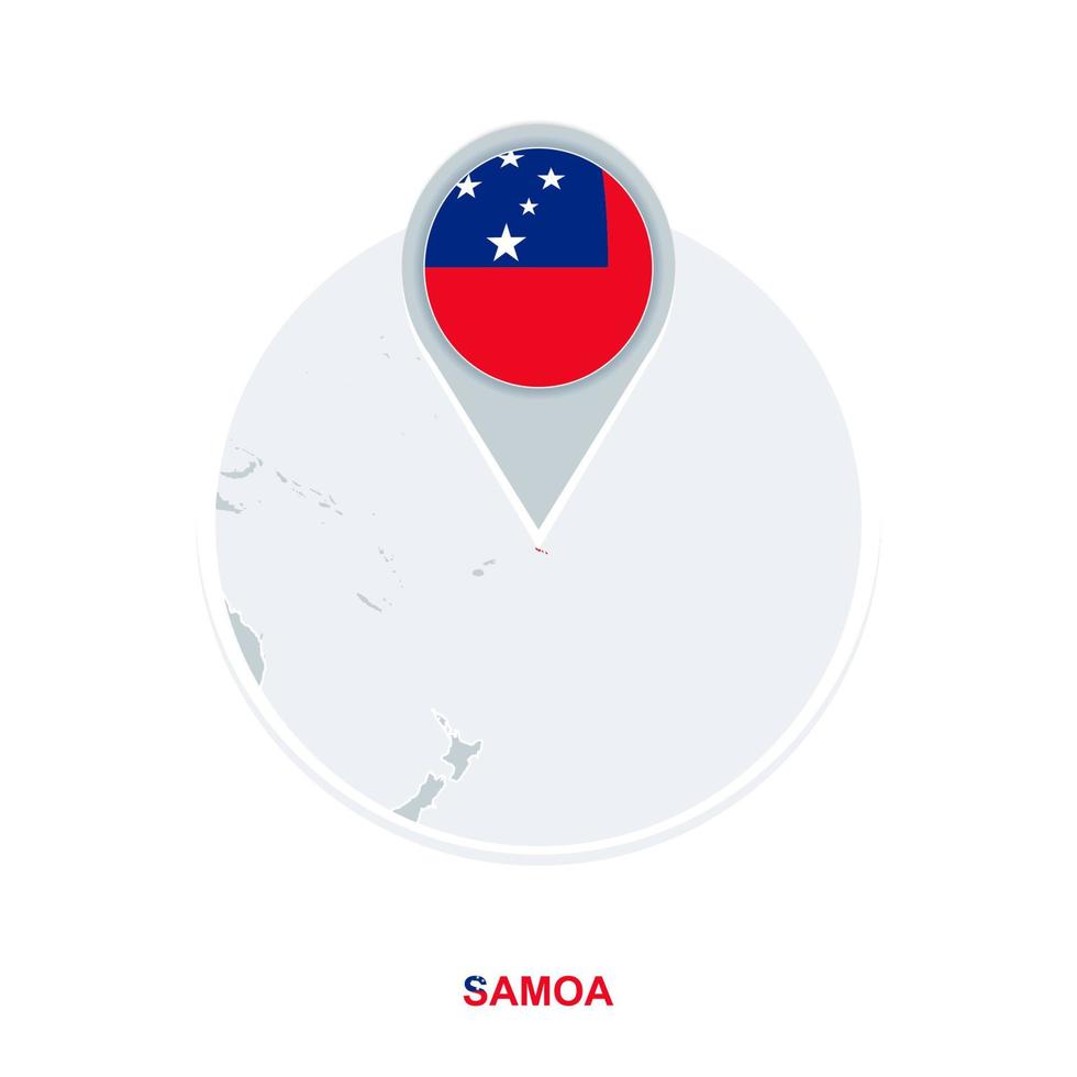 Samoa map and flag, vector map icon with highlighted Samoa