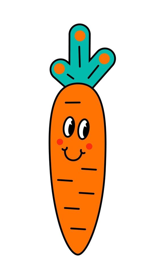 Funny cartoon character. Design element in retro style isolated on white background. Vector illustration of carrot with faces.