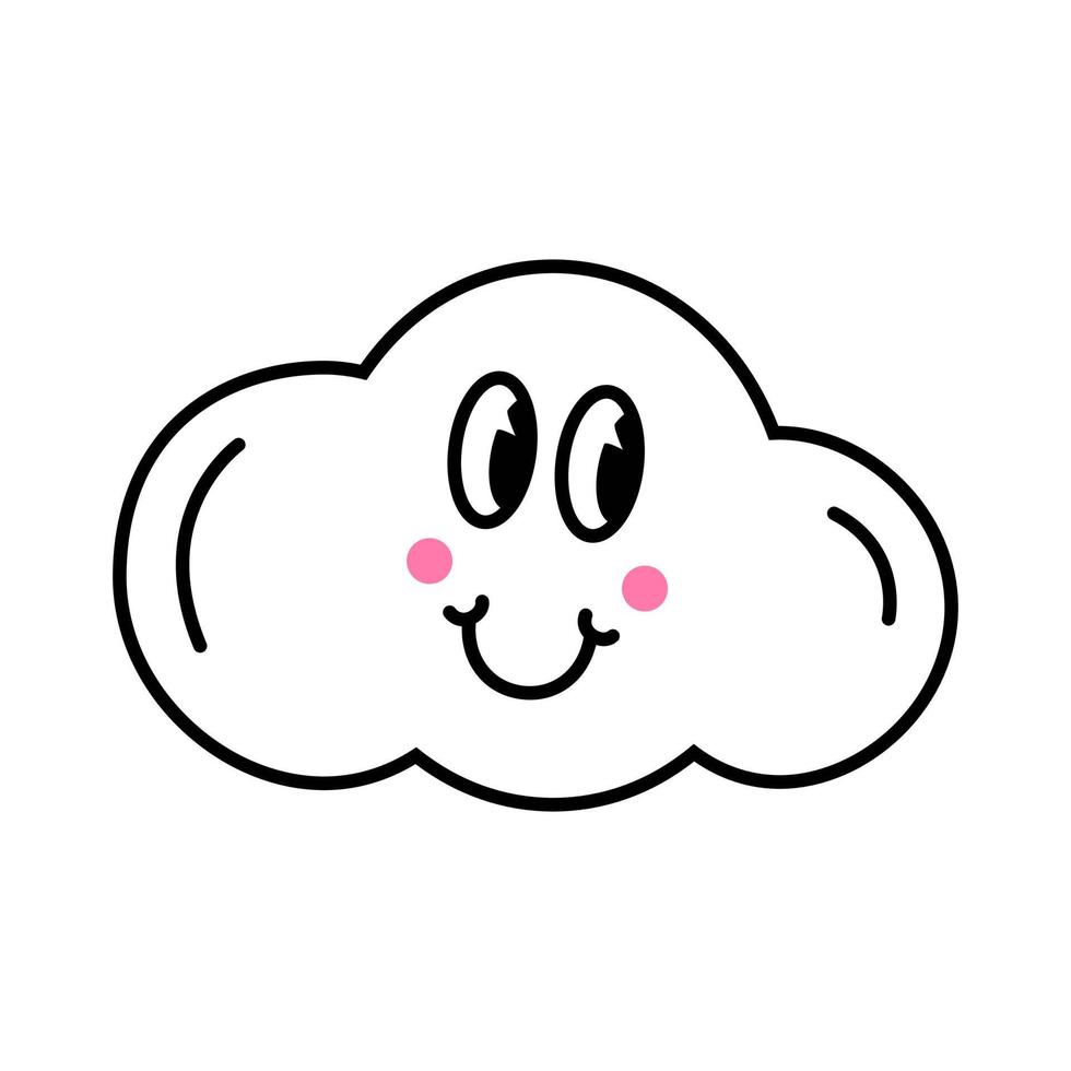 Funny cartoon character. Design element in retro style isolated on white background. Vector illustration of cloud with faces.