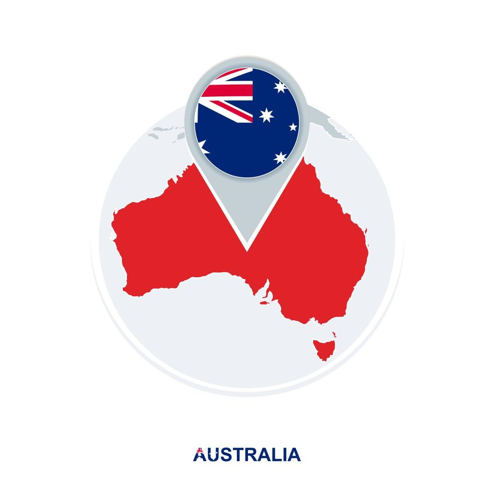 Australia map and flag, vector map icon with highlighted Australia