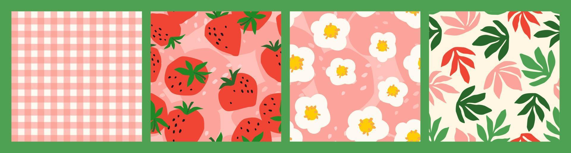 Floral seamless patterns with Strawberry. Vector abstract design for paper, cover, fabric, interior decor and other use