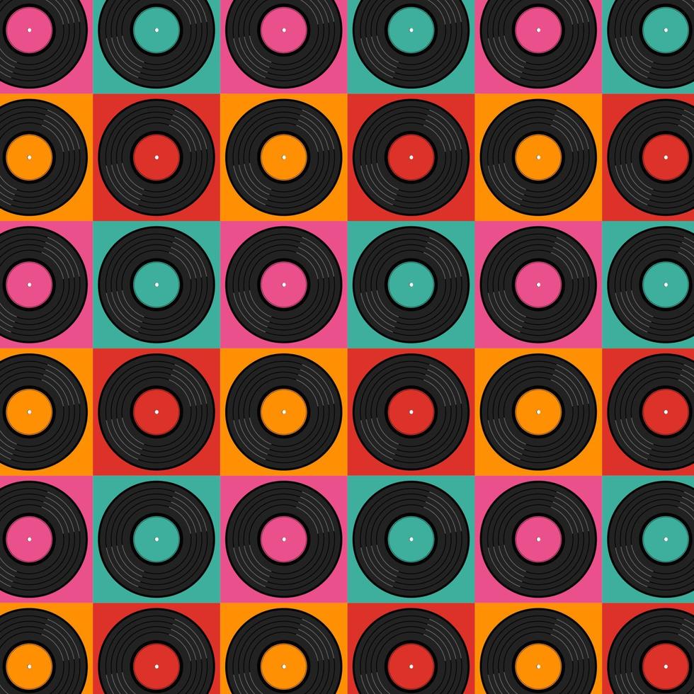 Pop Art Pattern With Vinyl Records. Musical Colorful Retro Vector Illustration In Flat Style