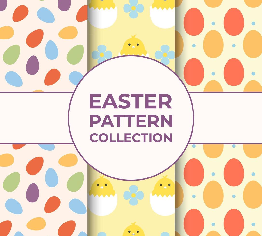 Easter Pattern Collection For Decoration, Package, Backdrop Colorful Flat Style Vector Illustration