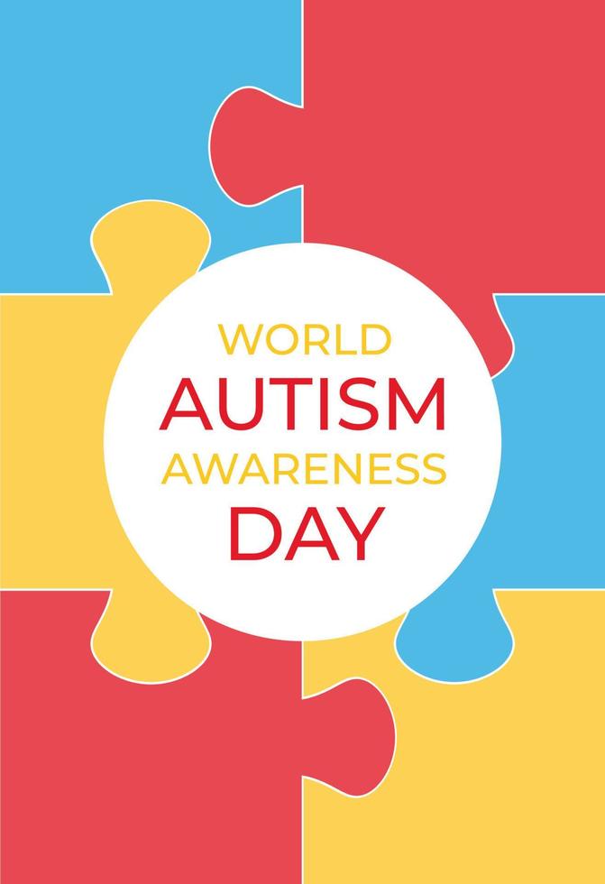 Banner For World Autism Awareness Day, Puzzles On Postcard Vector Illustration In Flat Style