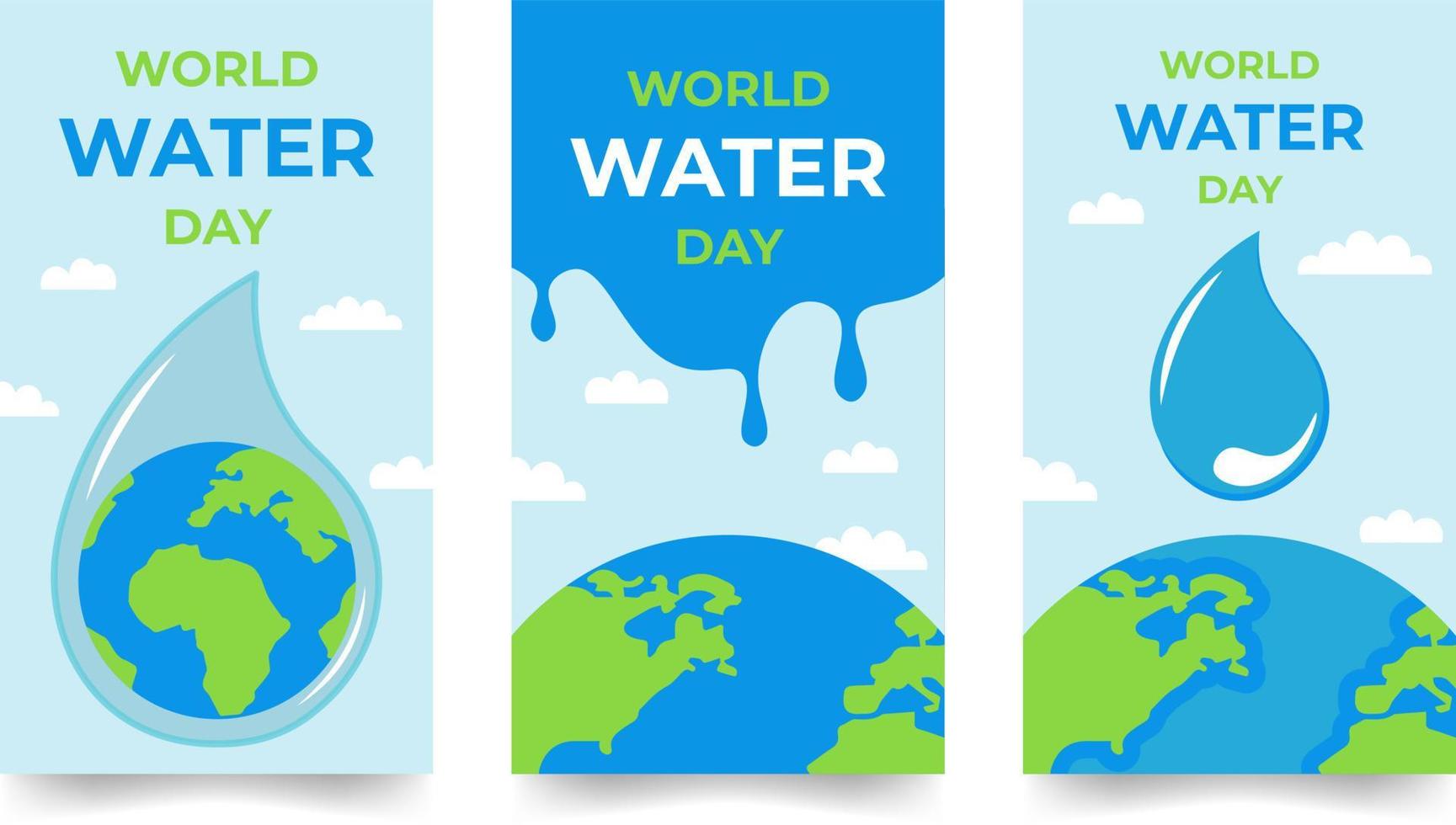 Collection Of World Water Day Informing Banners With Earth Vector Illustration In Flat Style