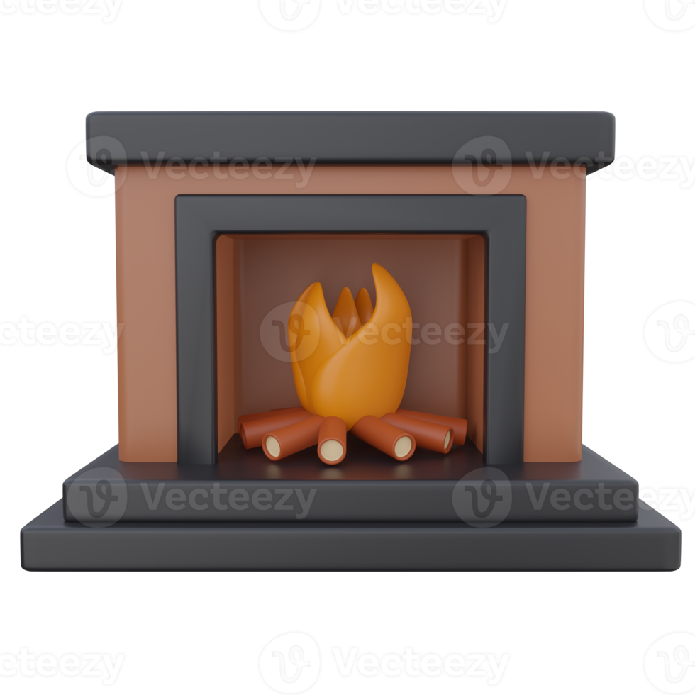 fireplace 3d rendering icon illustration, winter season png