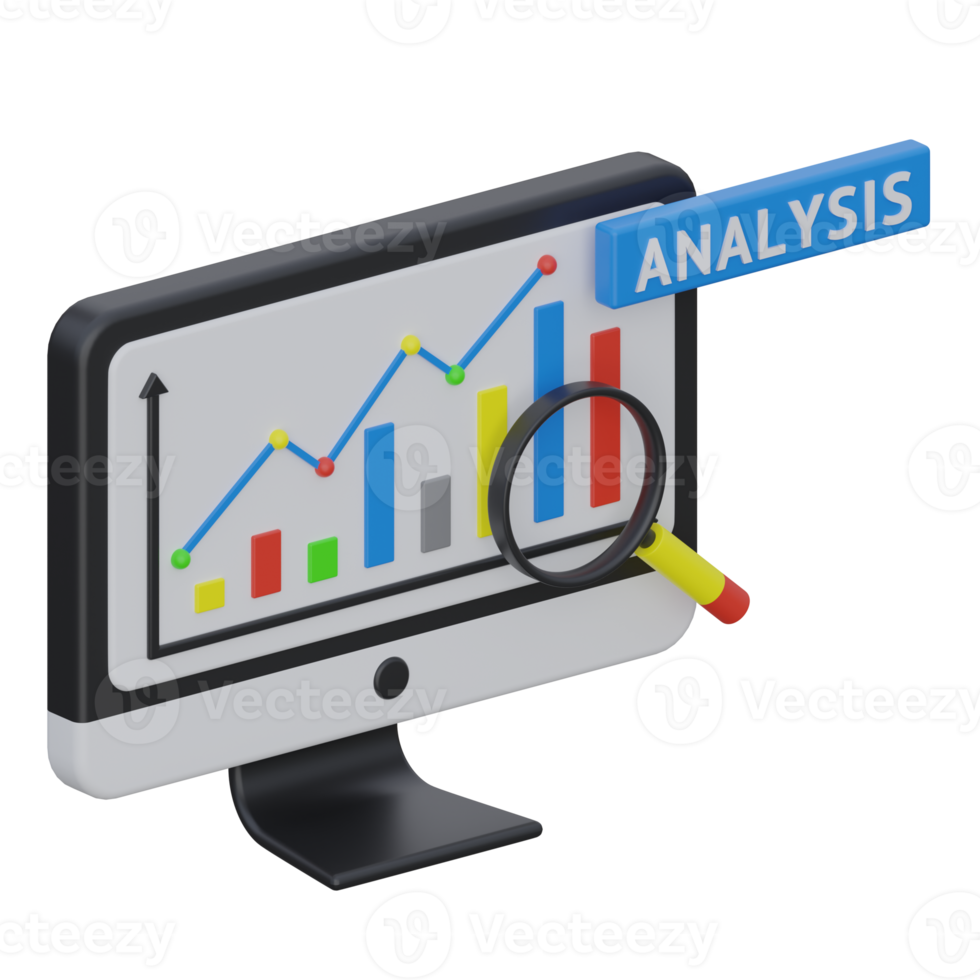 online data analysis 3d rendering icon illustration, chart png
