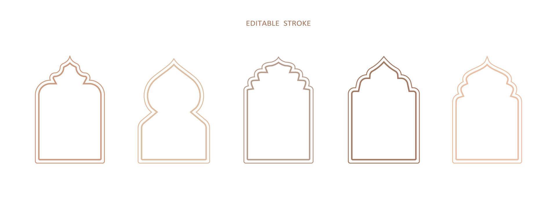 Islamic vector shape of a window or door arch. Arab frame set. Islamic editable outline icon