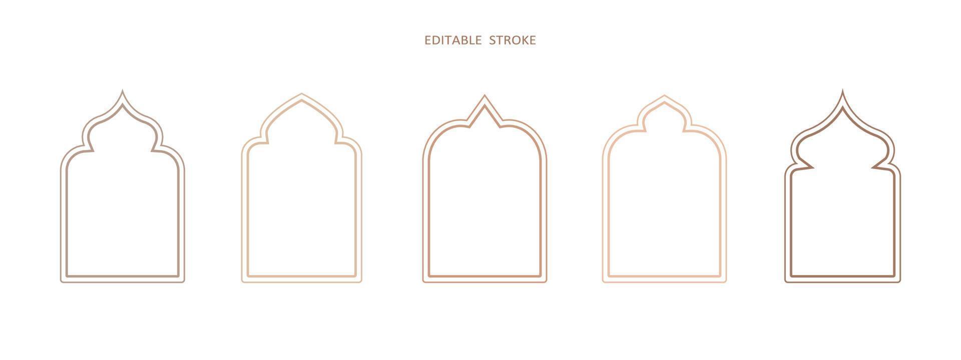Islamic vector shape of a window or door arch. Arab frame set. Islamic editable outline icon
