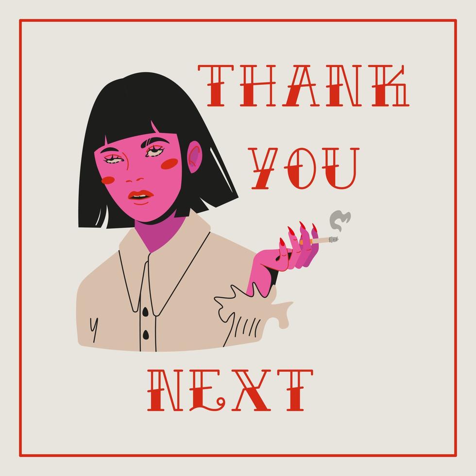 Feminist poster. Girl power card. Thank you, Next quote. Anti valentines card with trendy pink vector illustration.