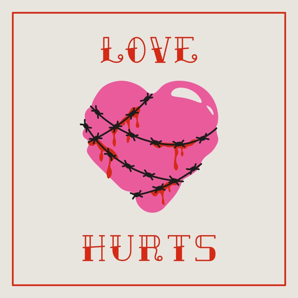 Broken heart art concept. Love hurts phrase. Bleeding heart with ...