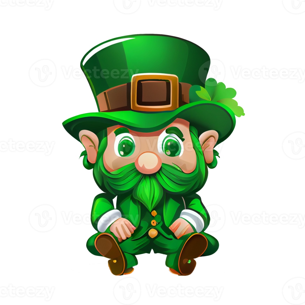 Cute Leprechaun Saint Patricks day irish cartoon and four leaf clover for St. Patrick's Day png