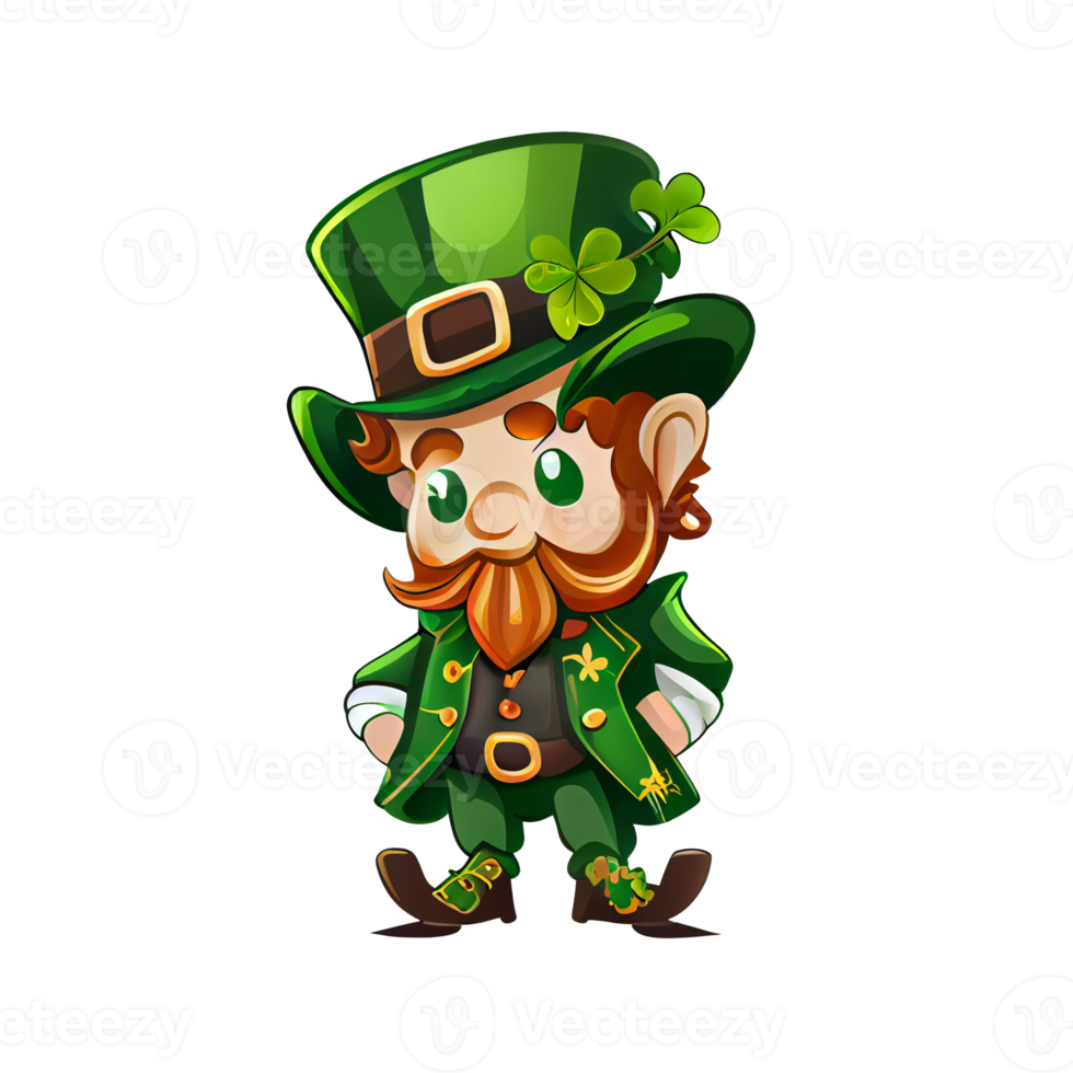 Cute Leprechaun Saint Patricks day irish cartoon and four leaf clover for St. Patrick's Day png