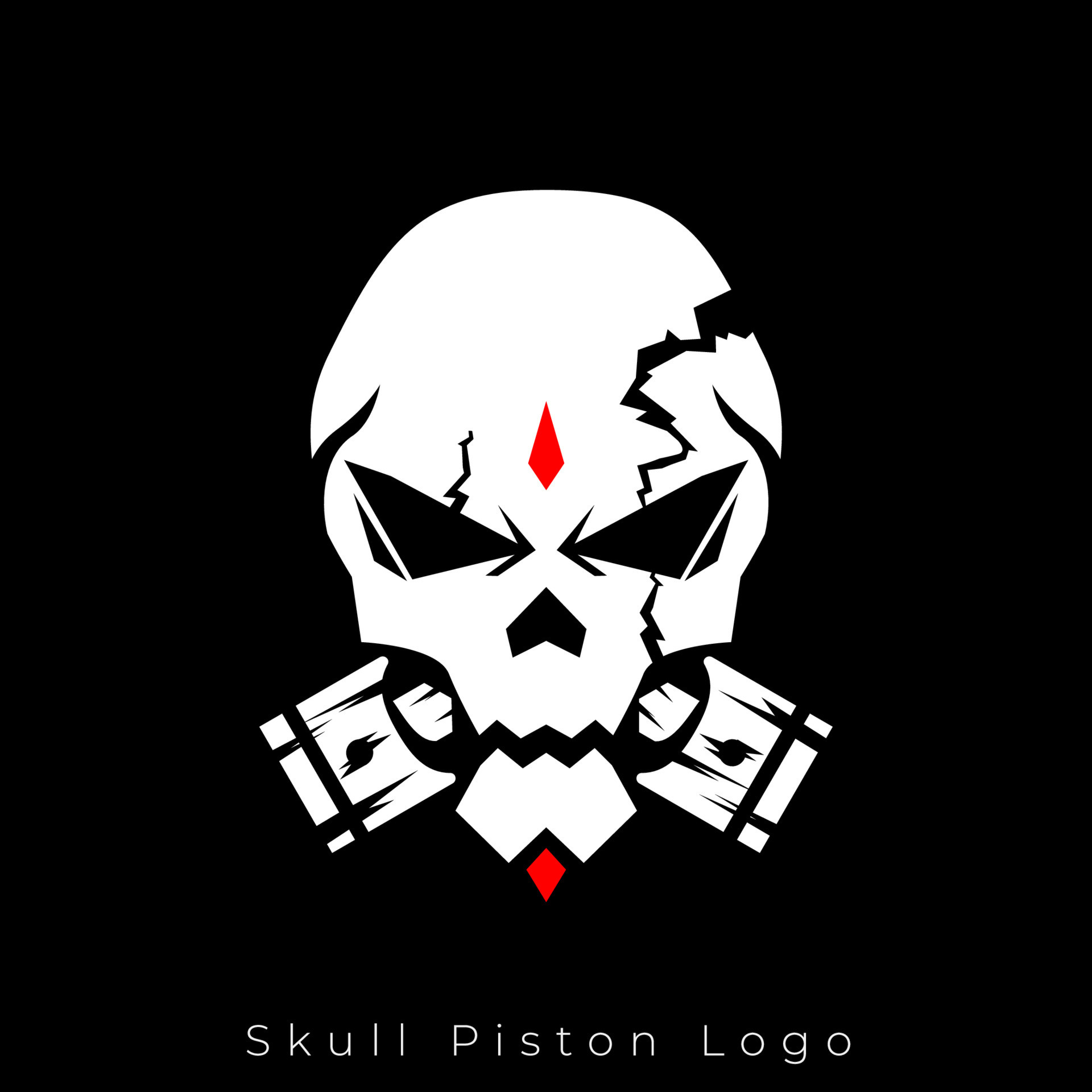 Skull and Pistons. Skull biker badge logo illustration. Skull logo for ...