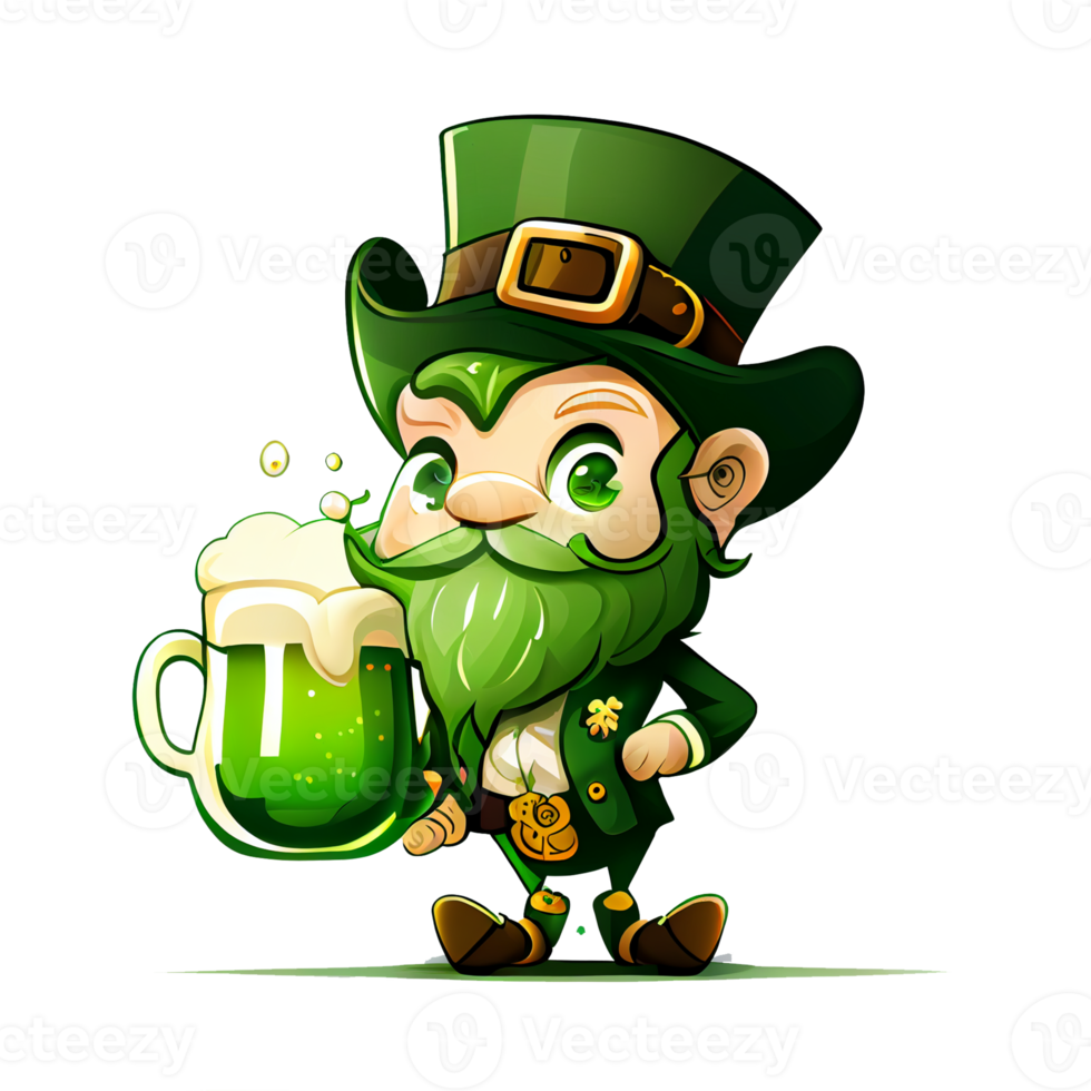 Cute Leprechaun Saint Patricks day irish cartoon and four leaf clover for St. Patrick's Day png