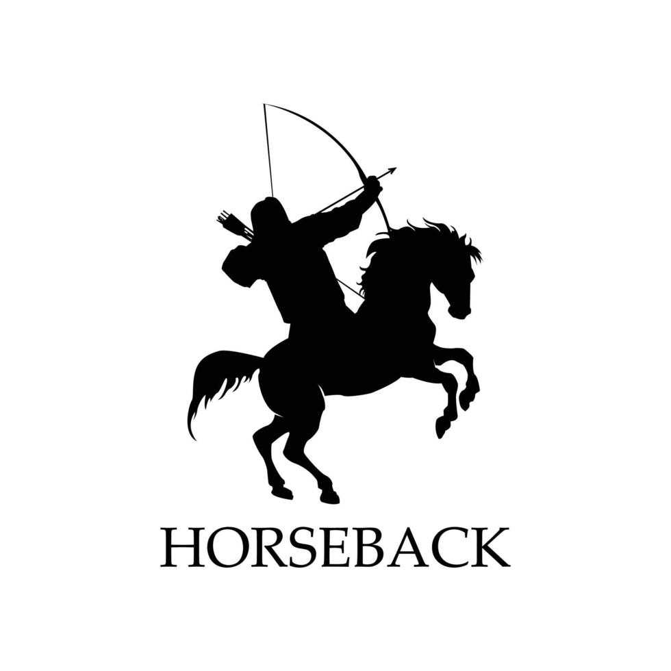 el logo representa un persona en lado de caballo, tracción espalda en un cuerda del arco con un flecha apuntado hacia un objetivo vector