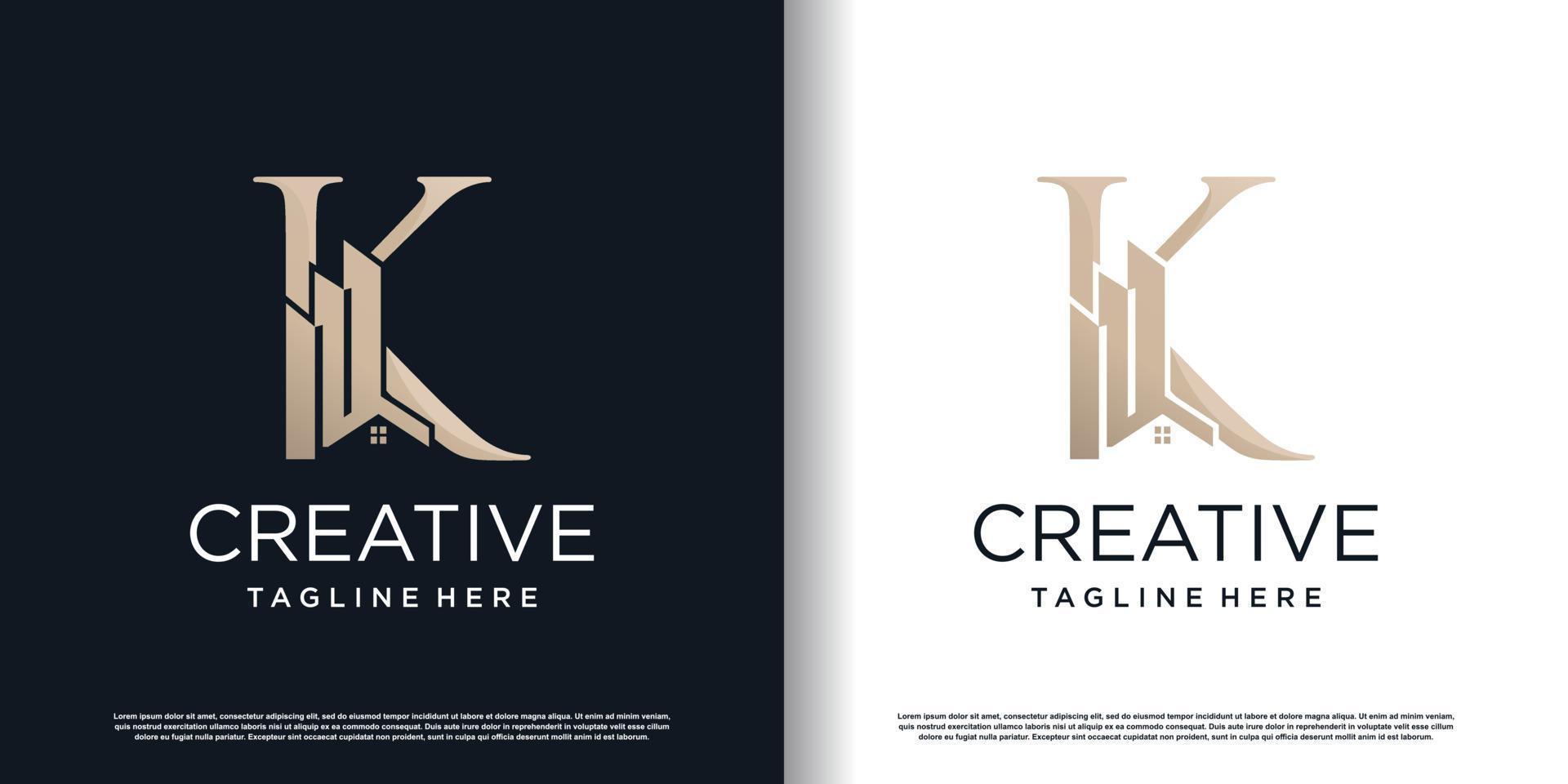 letter k logo design template with building concept premium vector