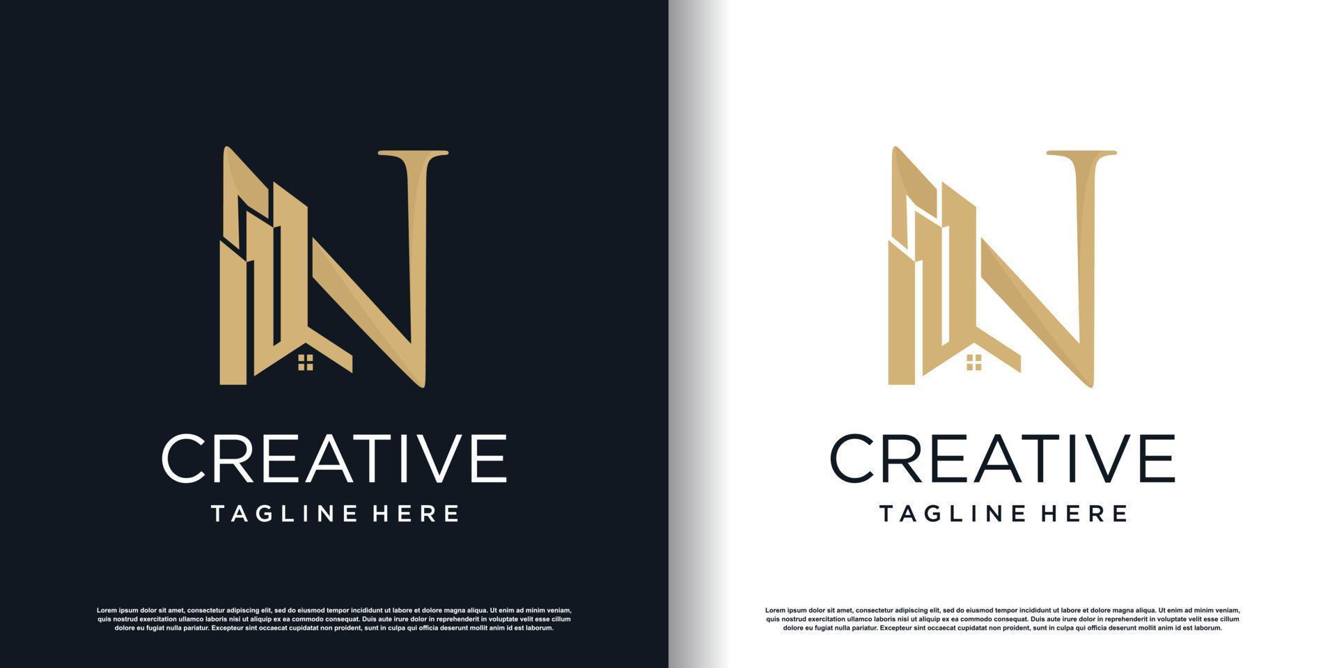 letter n logo design template with building concept premium vector
