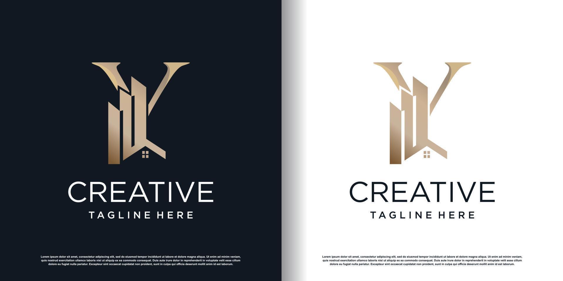 letter y logo design template with building concept premium vector