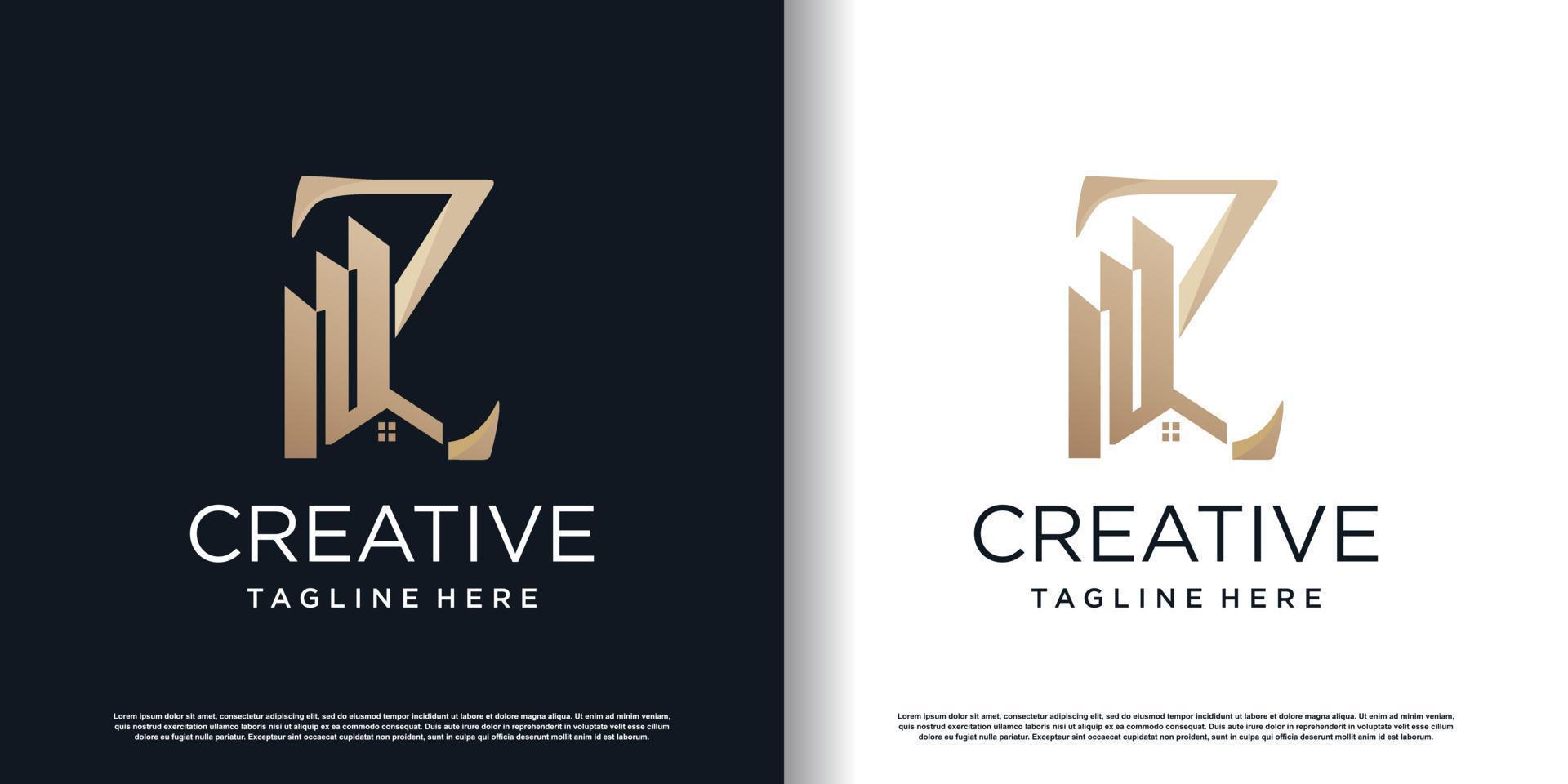 letter z logo design template with building concept premium vector