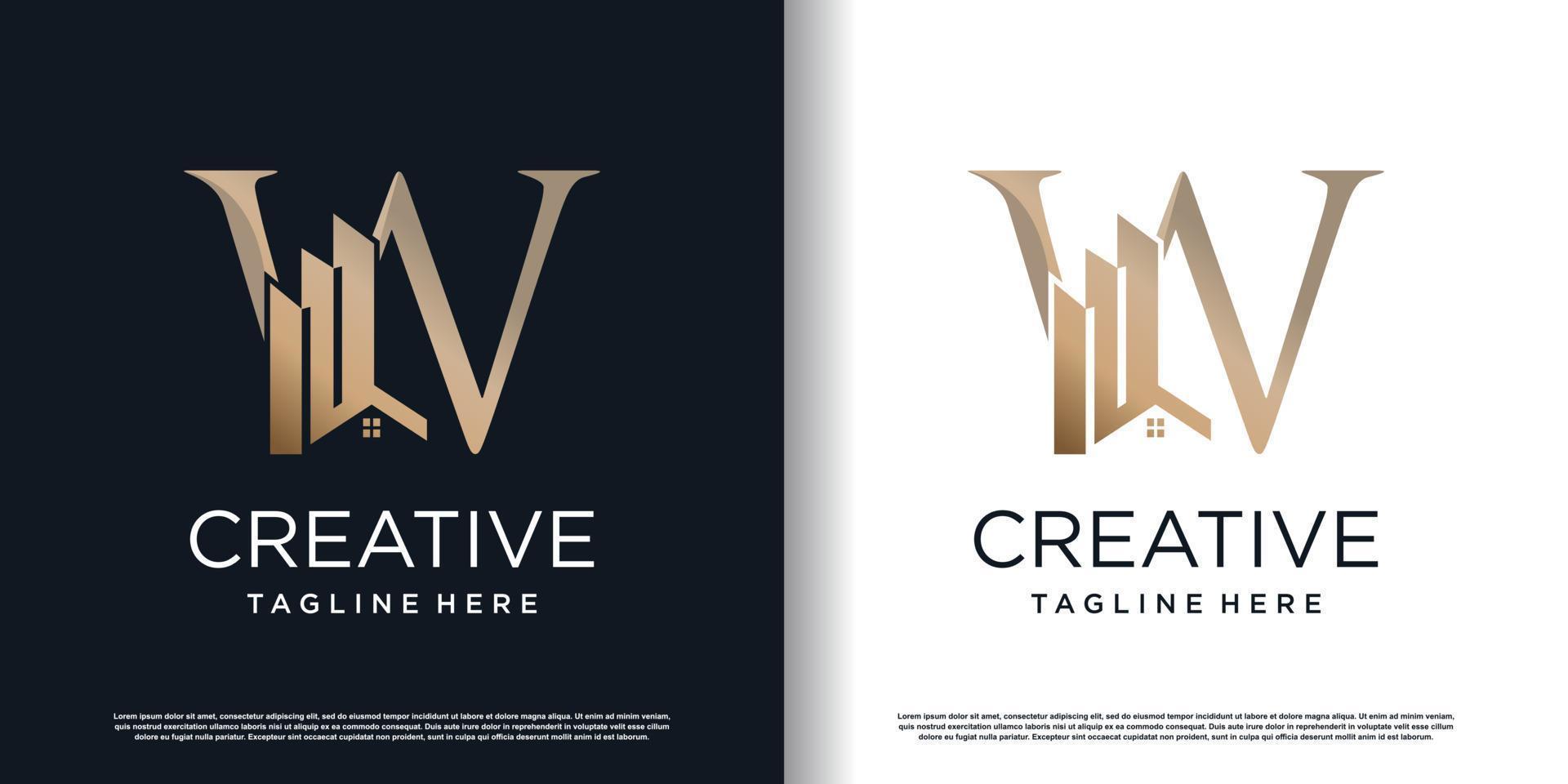letter w logo design template with building concept premium vector