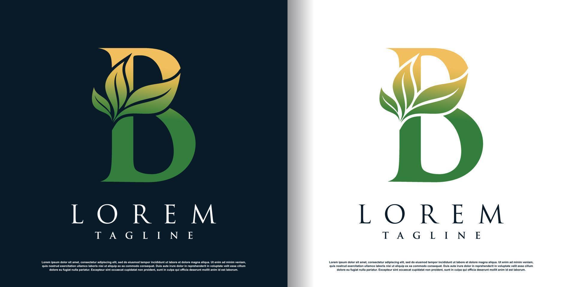 initial b logo design template with leaf icon and creative concept premium vector