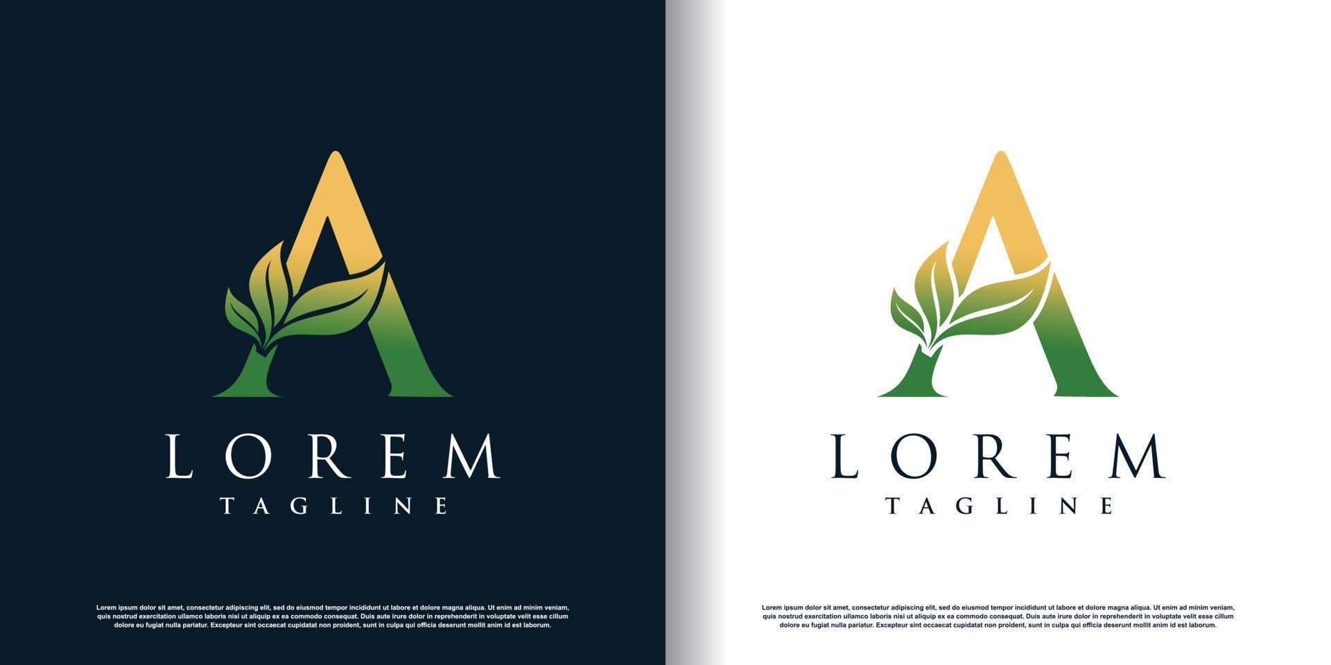 initial a logo design template with leaf icon and creative concept premium vector
