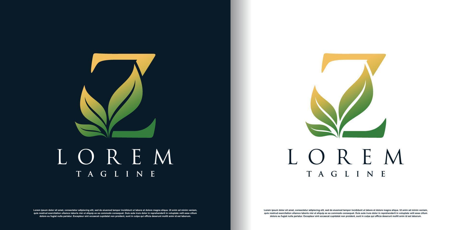 initial z logo design template with leaf icon and creative concept premium vector