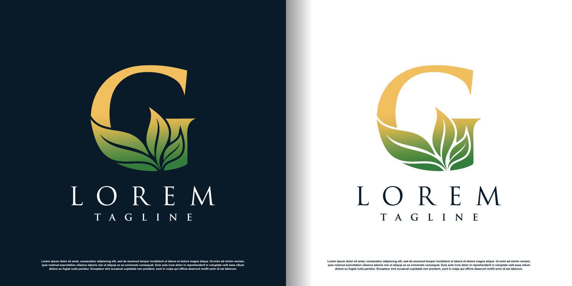 initial g logo design template with leaf icon and creative concept premium vector