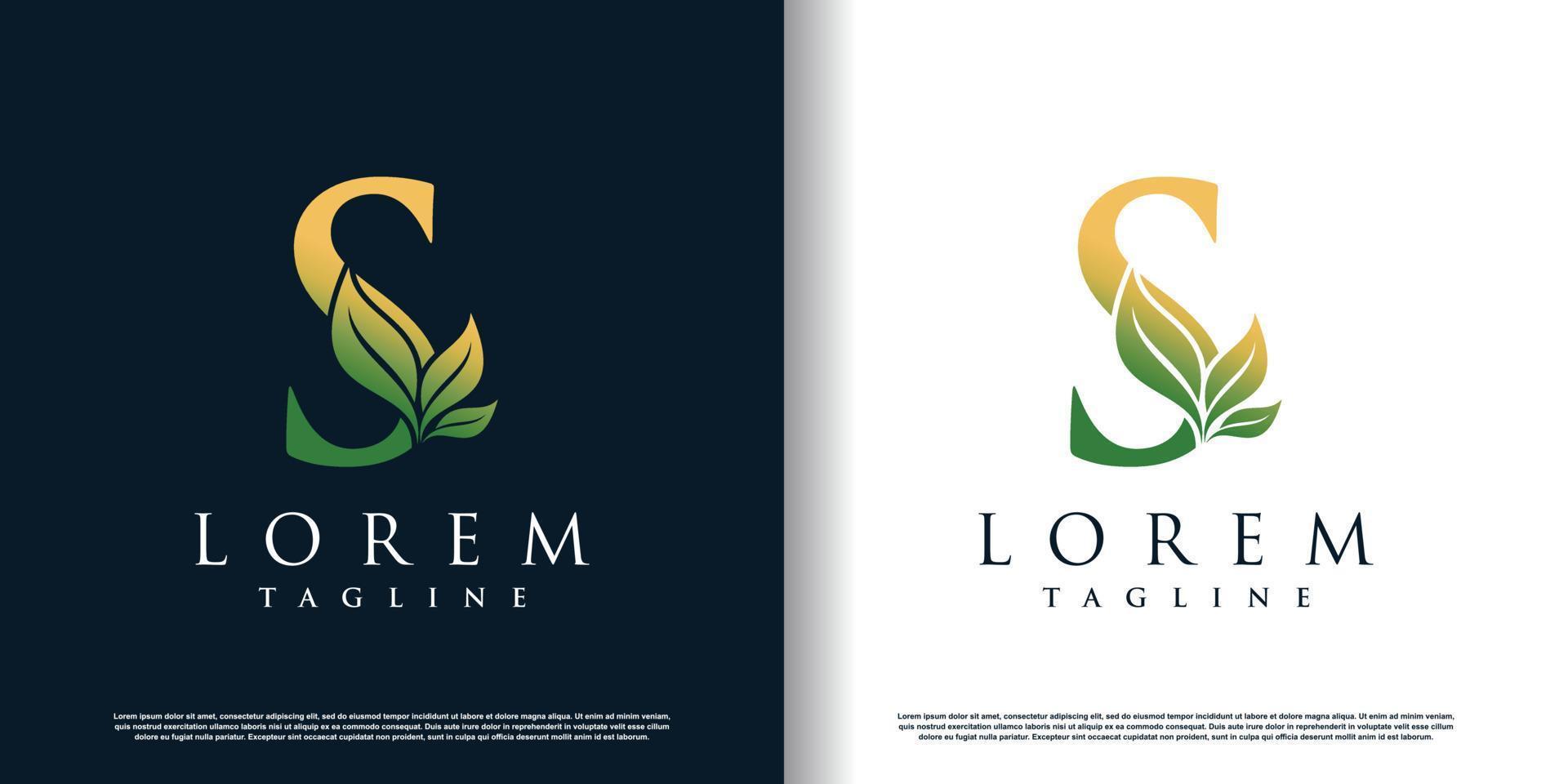 initial s logo design template with leaf icon and creative concept premium vector