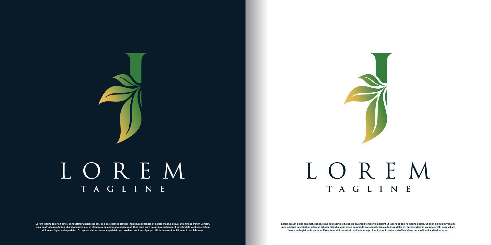 initial j logo design template with leaf icon and creative concept premium vector