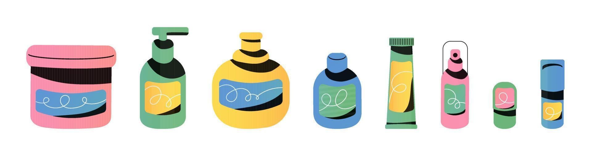 Set of cosmetic bottles and tubes vector illustration