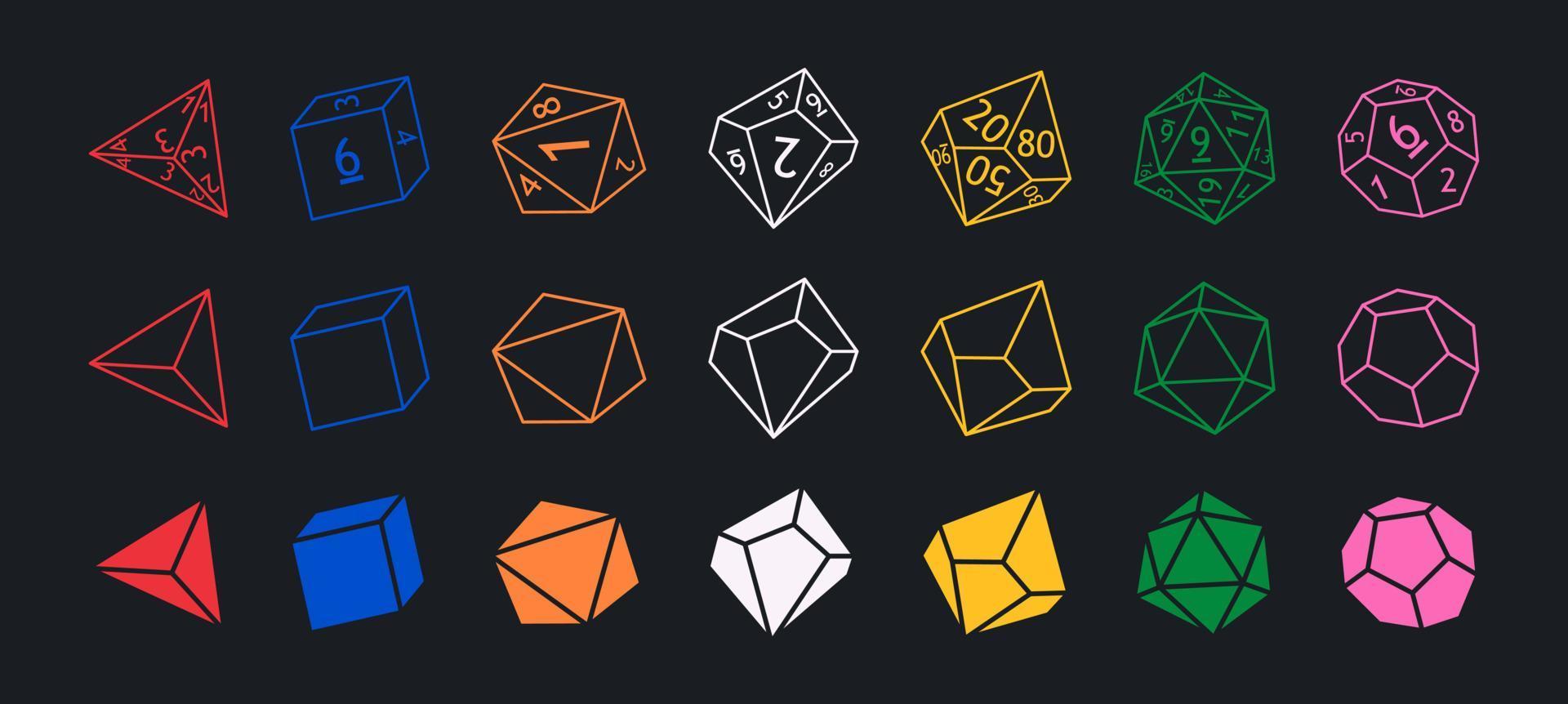 Set of dnd dice rpg tabletop games vector illustration