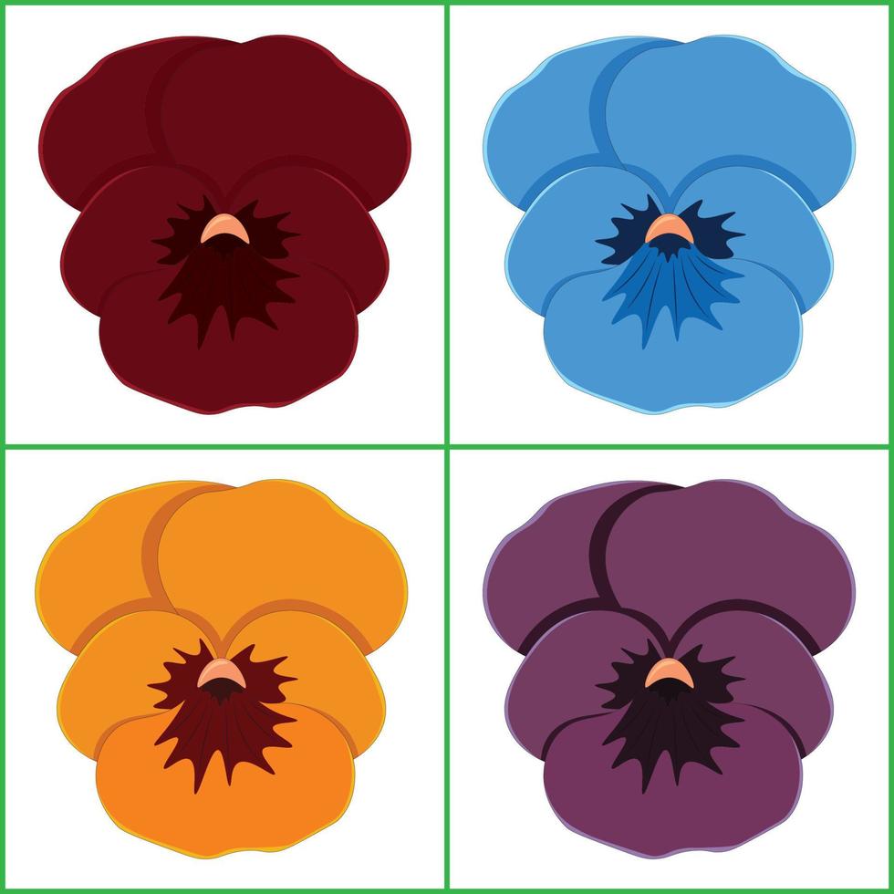 Frame with four different colored pansy flowers vector illustration