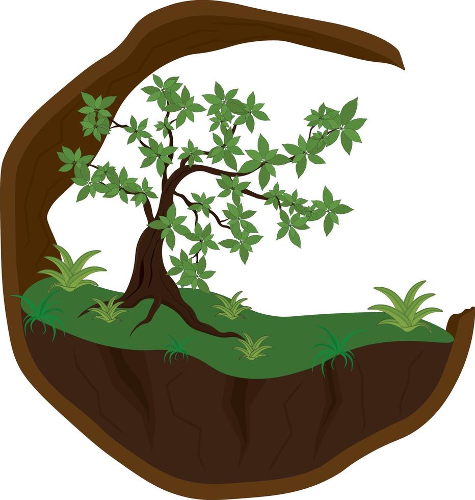 Circle rock base with crooked bonsai tree vector illustration