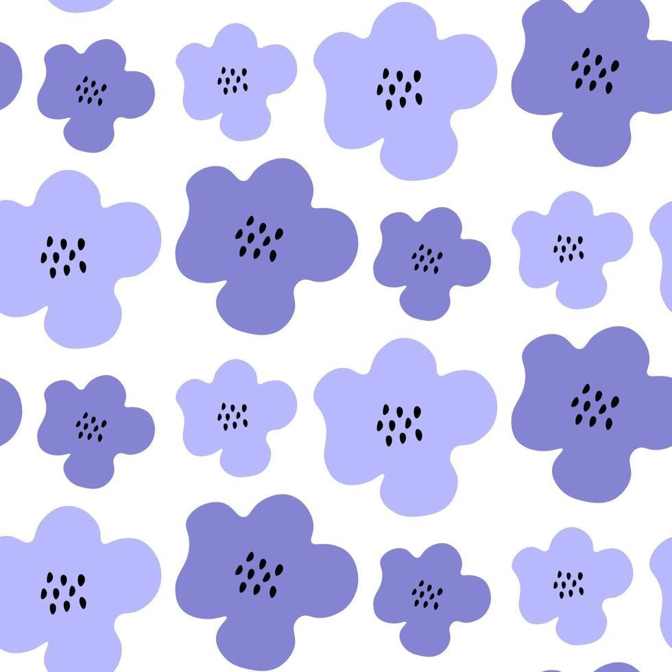 Seamless random floral y2k pattern with blue flower on white background. vector
