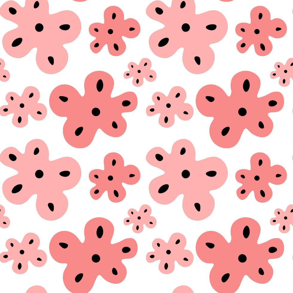 Pink y2k flowers cartoon seamless pattern for print. Retro vintage scandinavian floral. vector