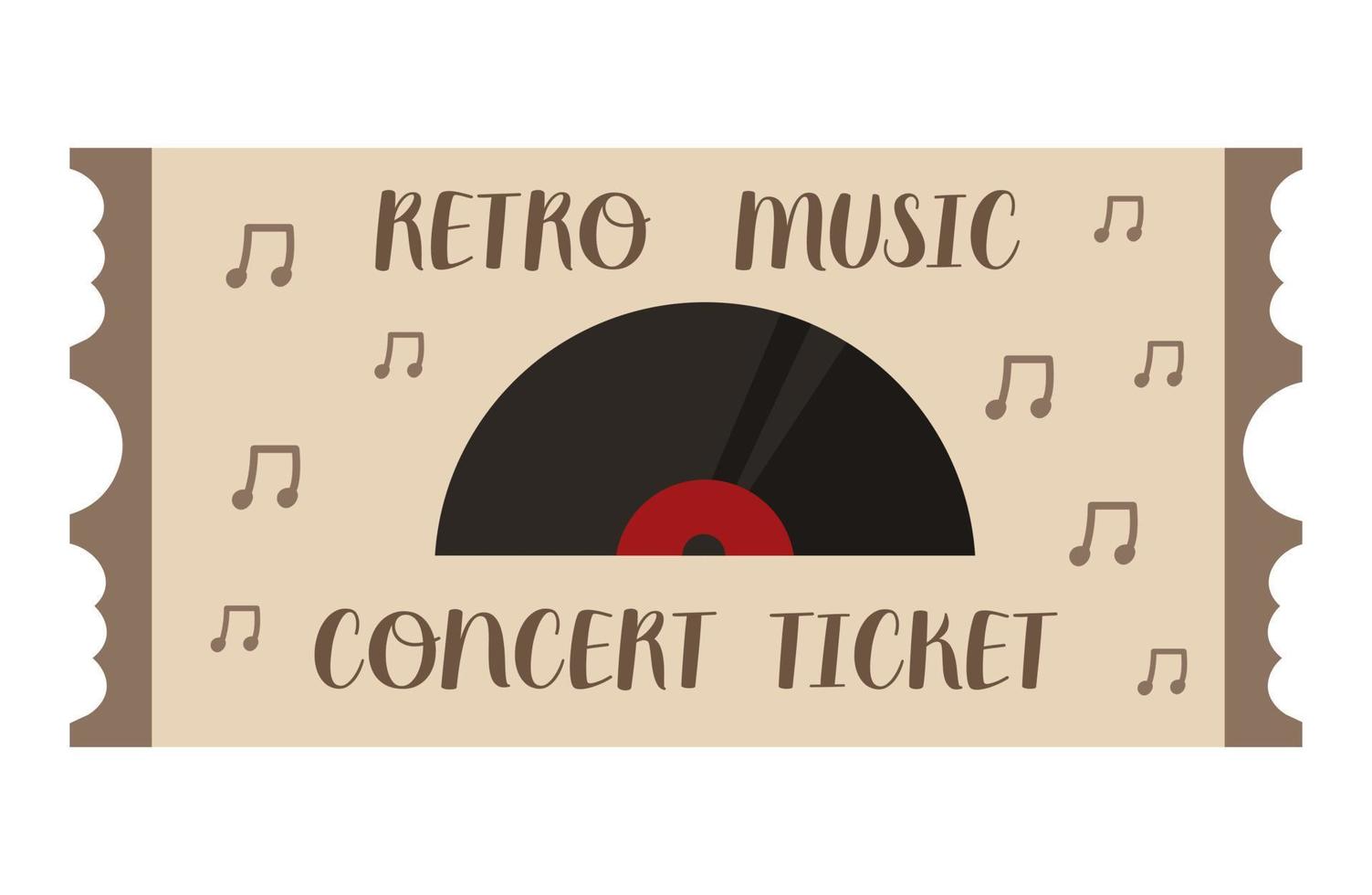 Y2k retro vinyl music ticket illustration. Admit one retro concert ticket. vector