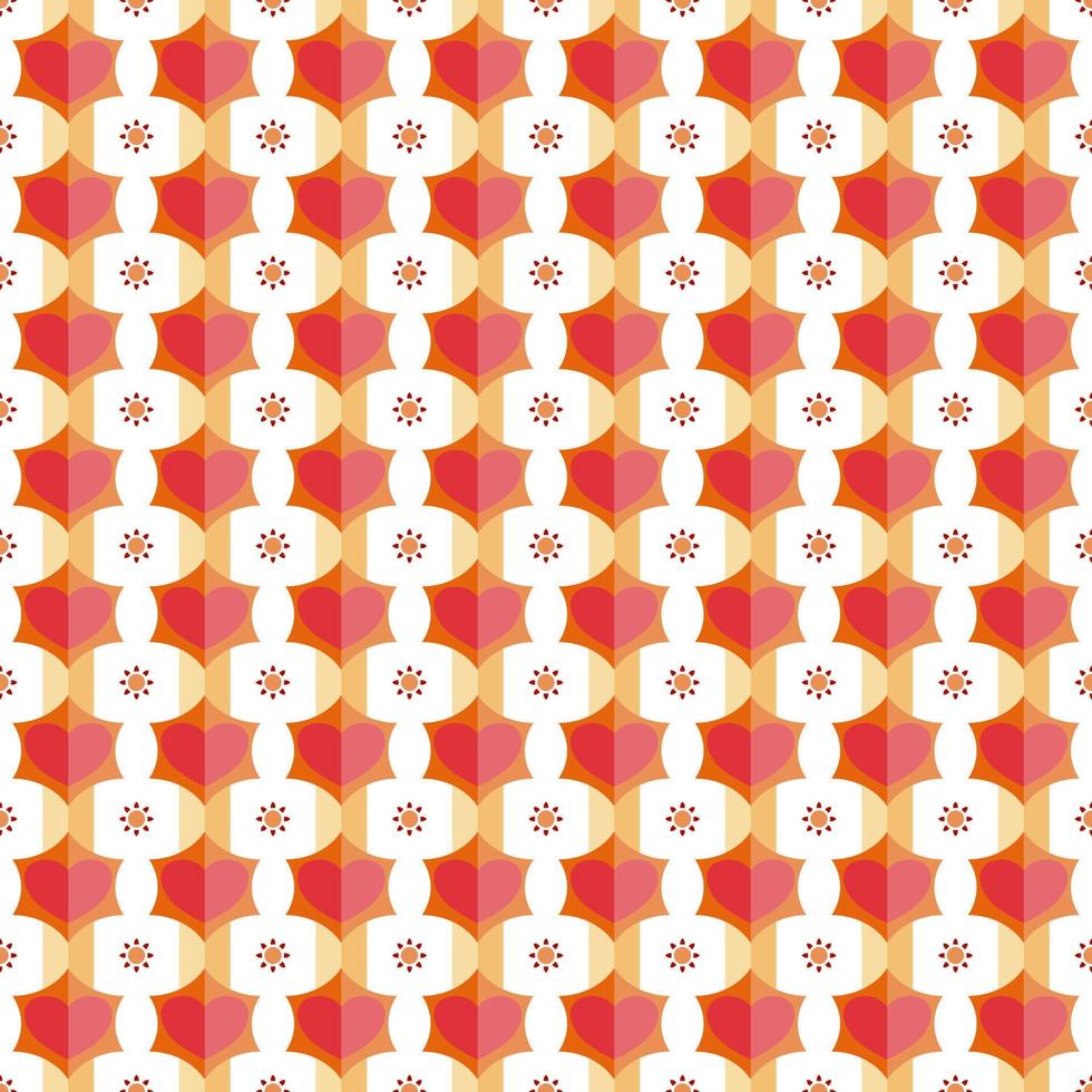 Seamless flat heart pattern on hexagonal shapes and vertical lines. alternating with the sun. vector