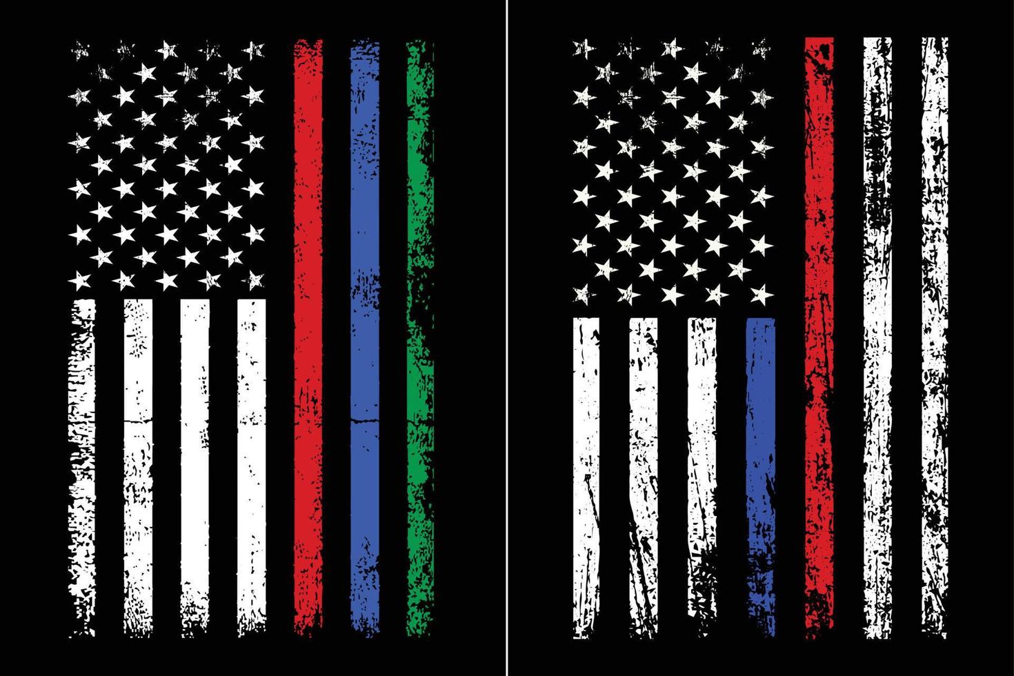 An American Flag With Military, Police And Firefighter Stripes Design. vector