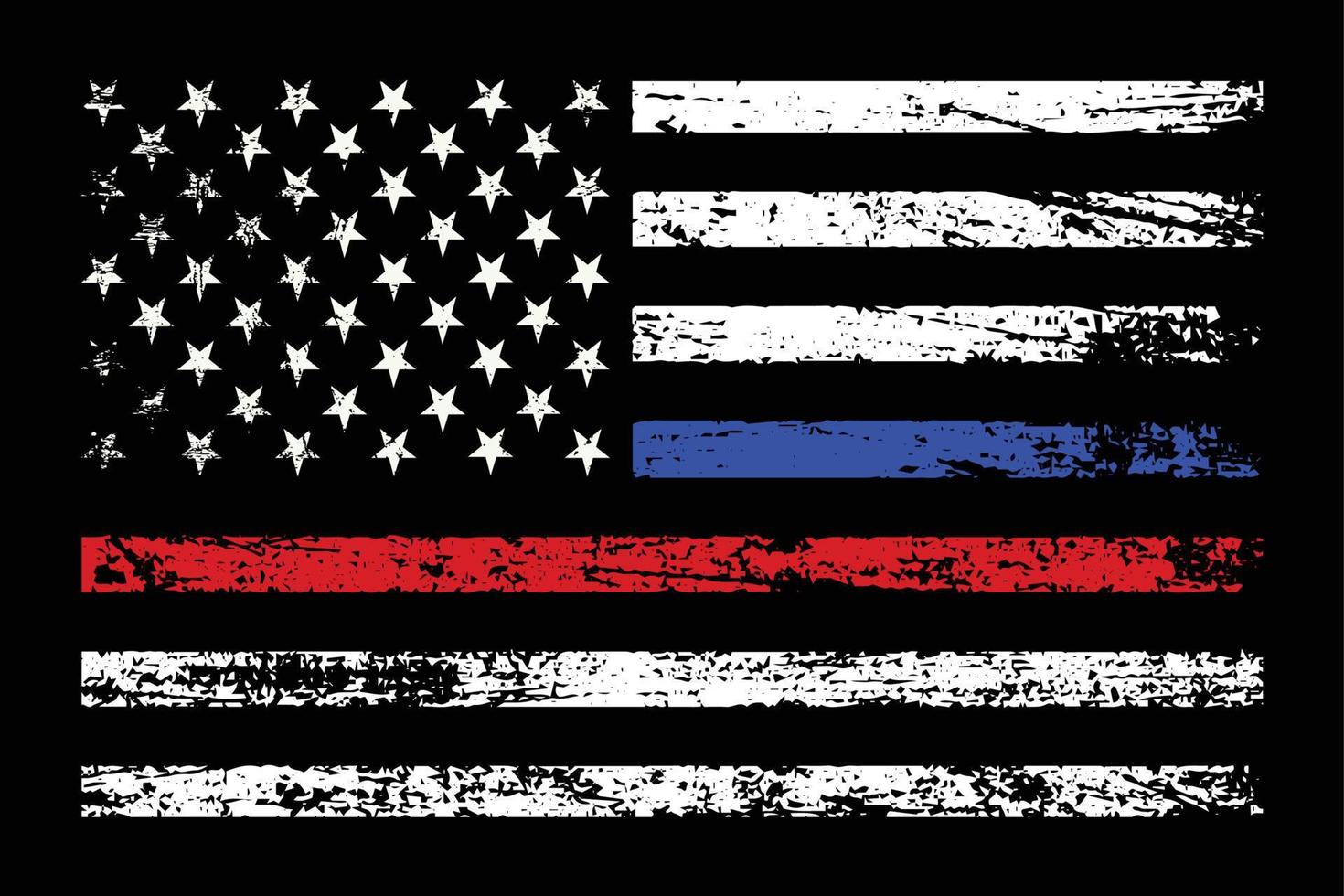 An American Flag With Police And Firefighter Stripes Design. vector