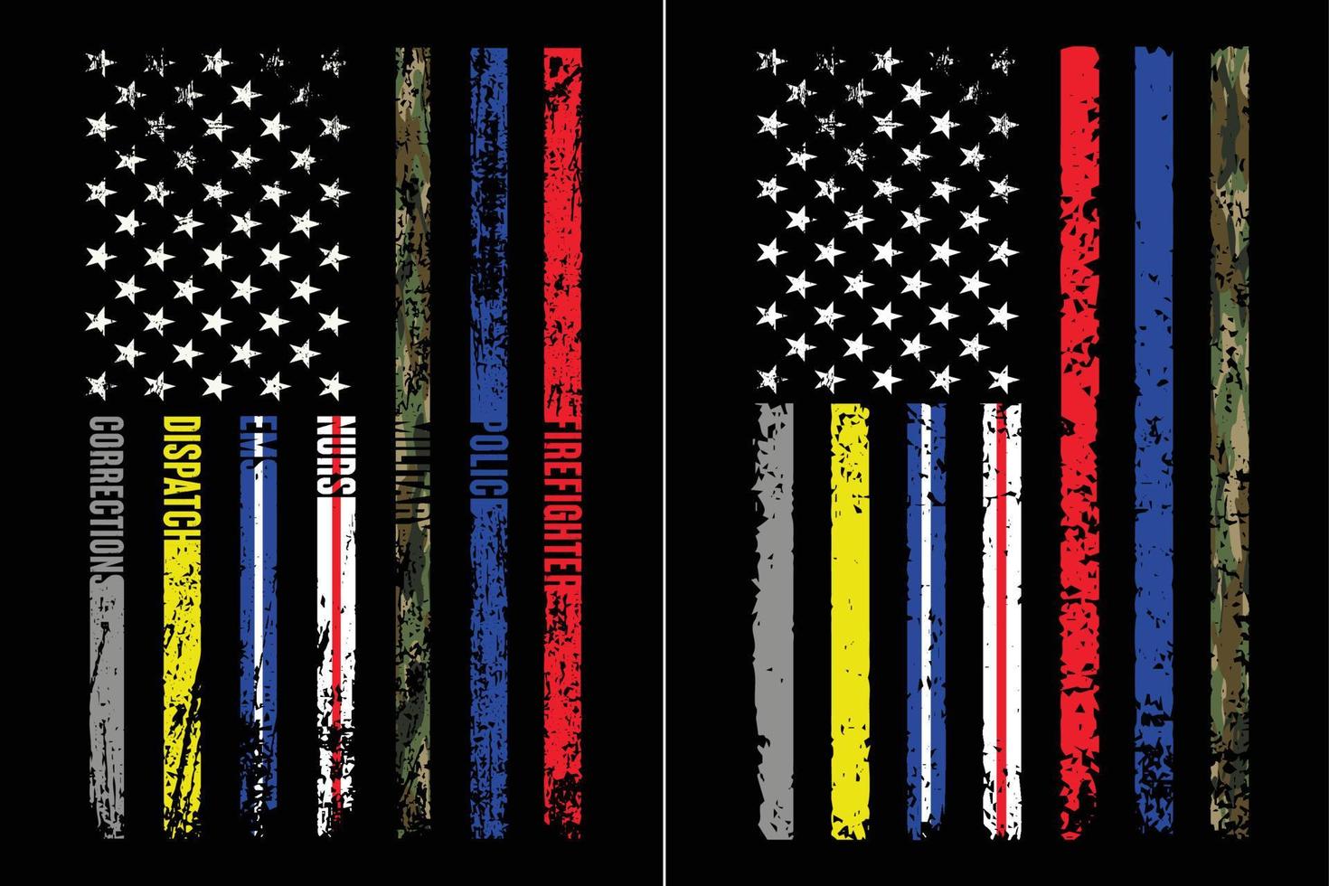 USA Flag Thin Line Military Police Nurse EMS Firefighter Essential Design. vector