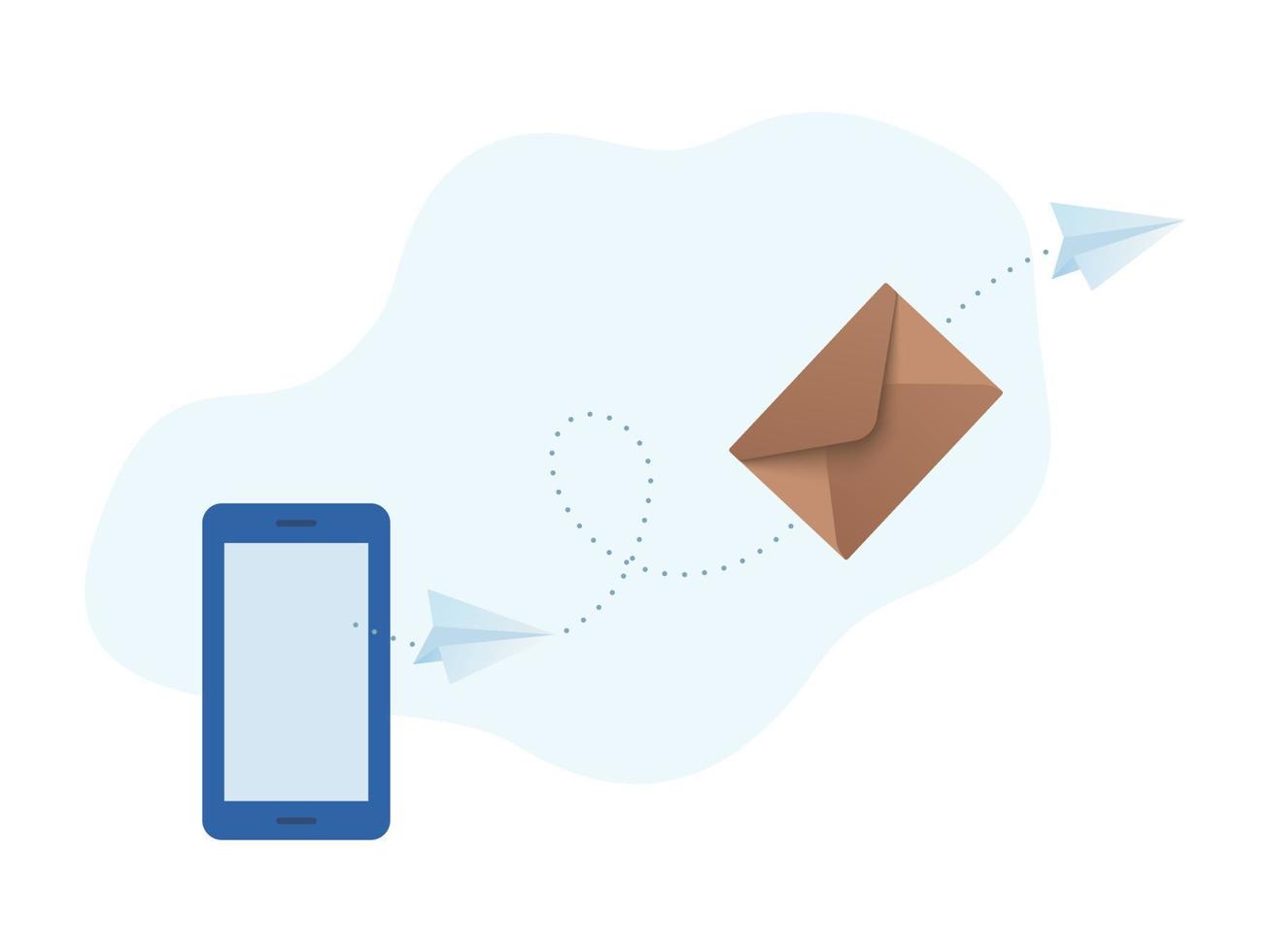 Closed envelope and paper planes flying from the phone. vector