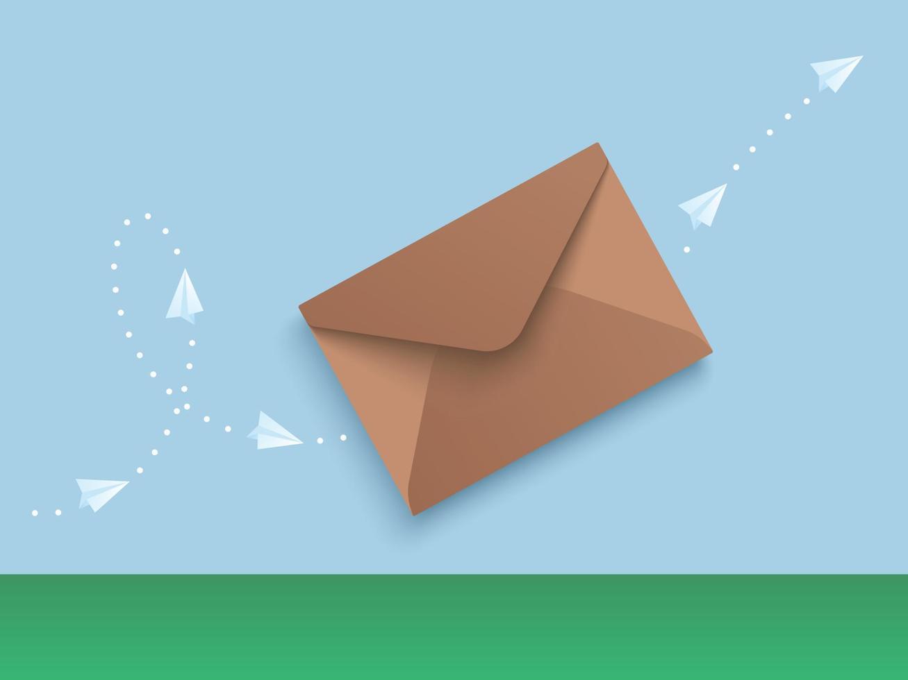 Brown flying envelope with direction indicated by white points and planes. vector