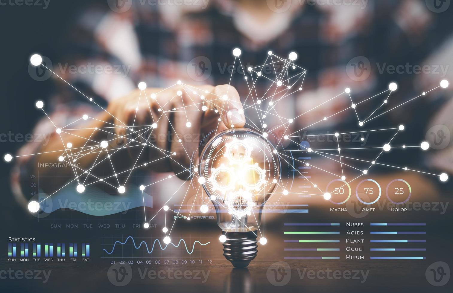 Creativity in the hands of business people idea concept, Businessman holding glowing light bulb with drawing brain and connection line, creative thinking ideas and innovation technology and creativity photo