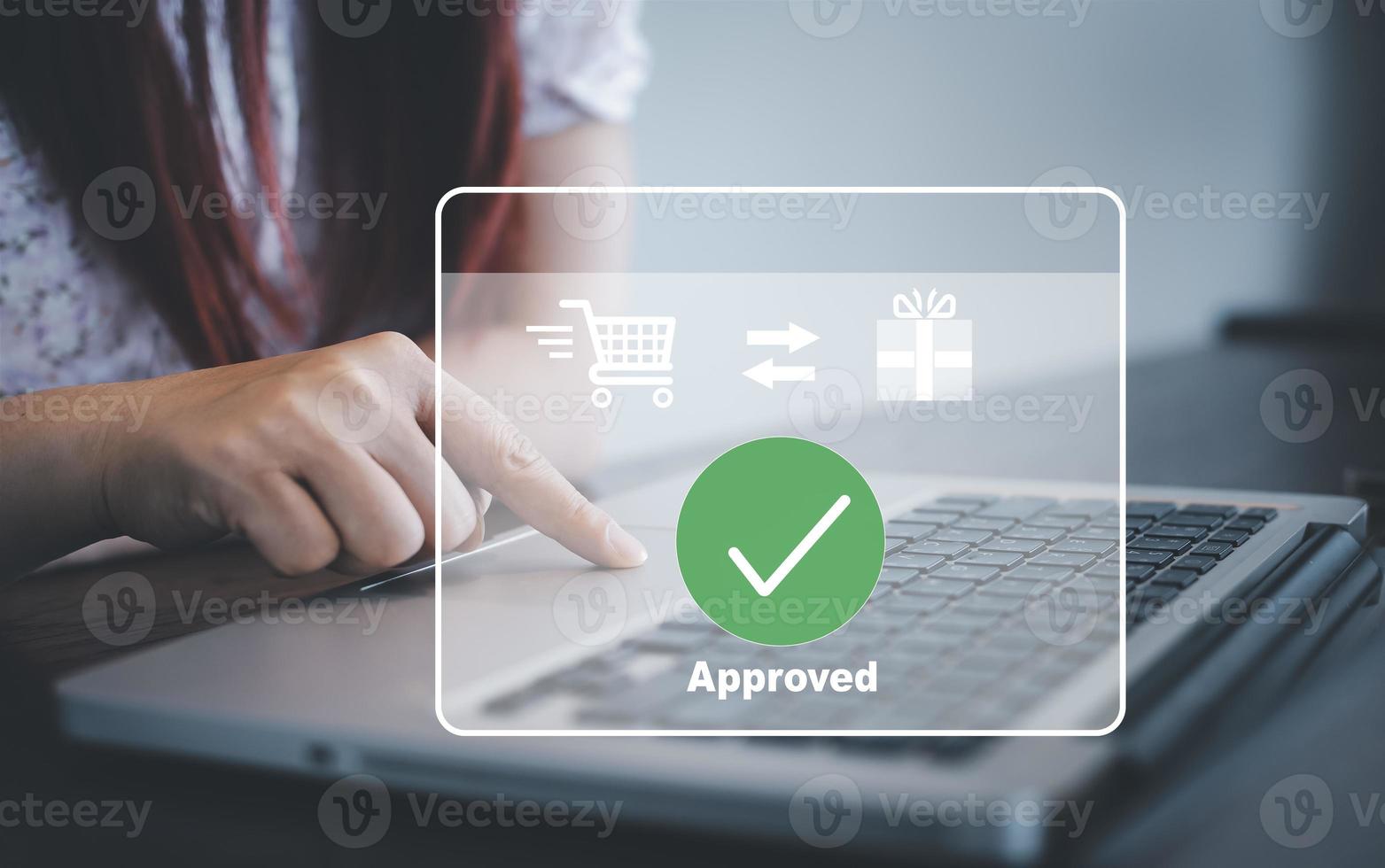 Smartphone with Online payment ,Hand touch banking online bill payment Approved concept button, credit card and network connection icon on business technology virtual screen background photo