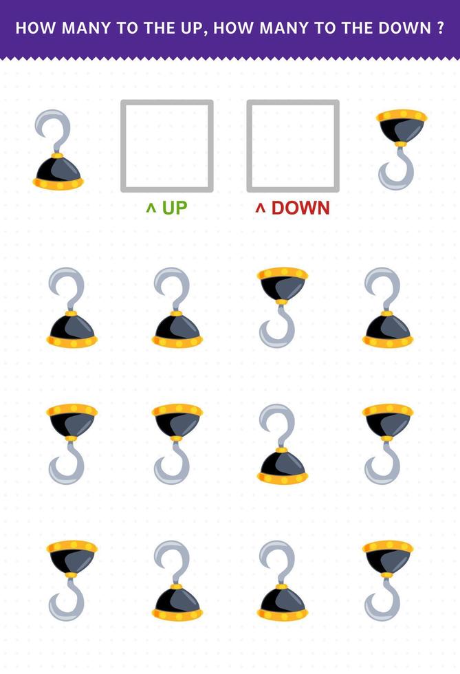 Education game for children of counting up and down picture of cute cartoon hook printable pirate worksheet vector