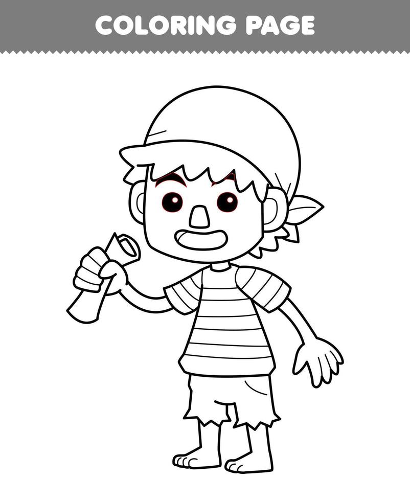 Education game for children coloring page of cute cartoon boy character line art printable pirate worksheet vector
